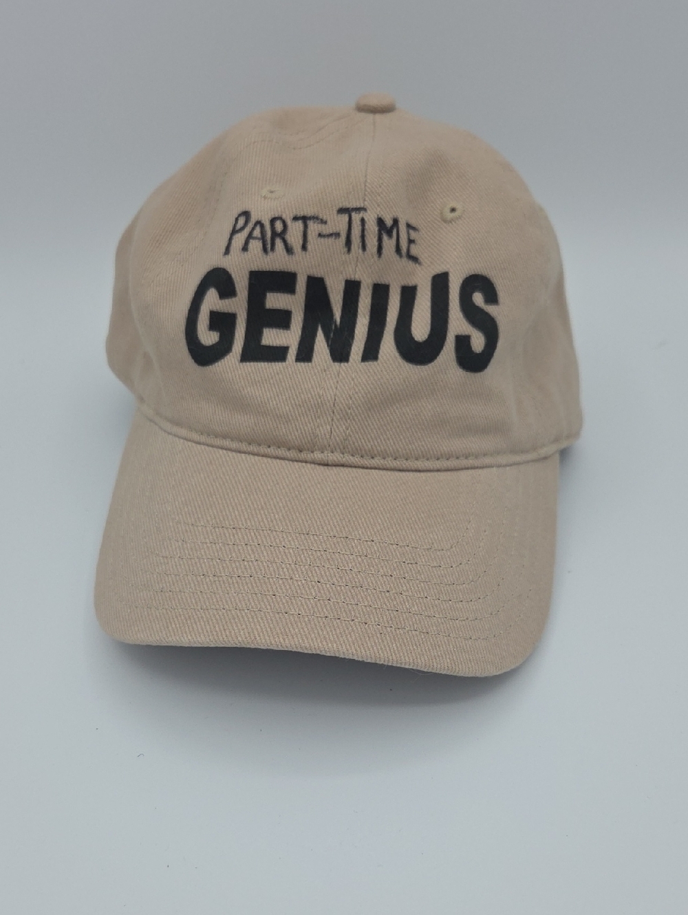 OTTO Unisex Beige Adjustable Canvas Cap With a Fun Part Time Genius Print